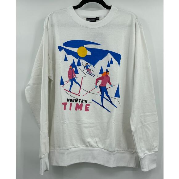 Chemistry Womens Mountain Time White Sweatshirt Long Sleeves Crew Neck Large NEW - Picture 1 of 6